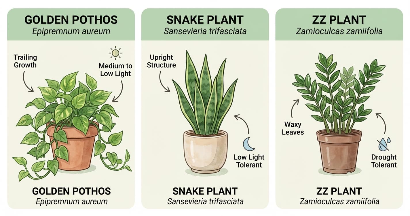 Pothos vs Snake Plant vs ZZ Plant: Which Is Best for Beginners?